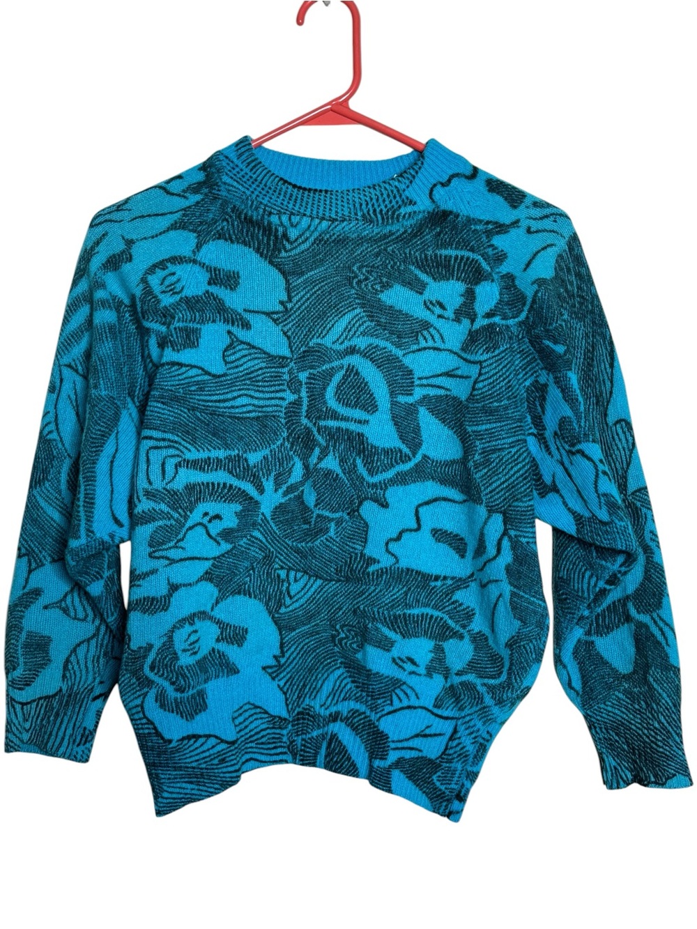 Vintage Sportswear Systems Lambswool Abstract Floral Sweater Size S Teal